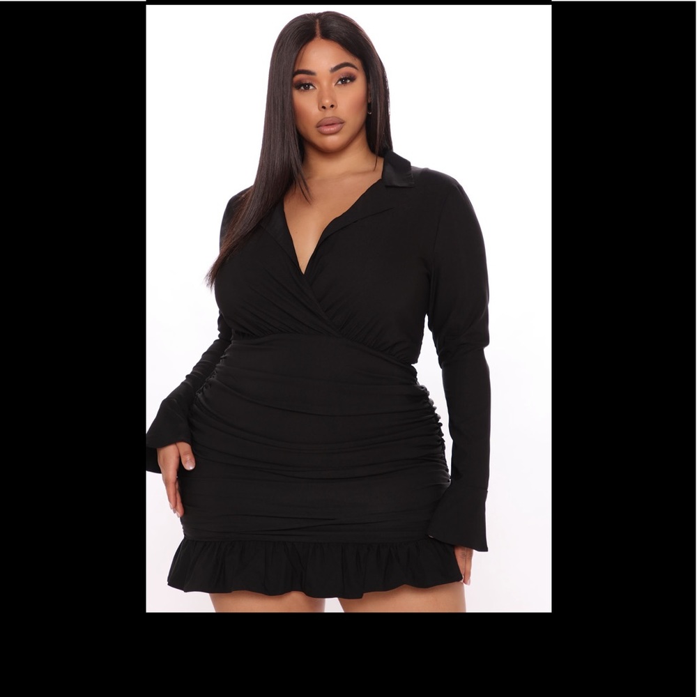 Ruched Mini Dress - Black
